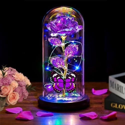 Valentine’s Day Light Up Rose Flowers Gift for Her, Mom, Wife, Girlfriend – Purp