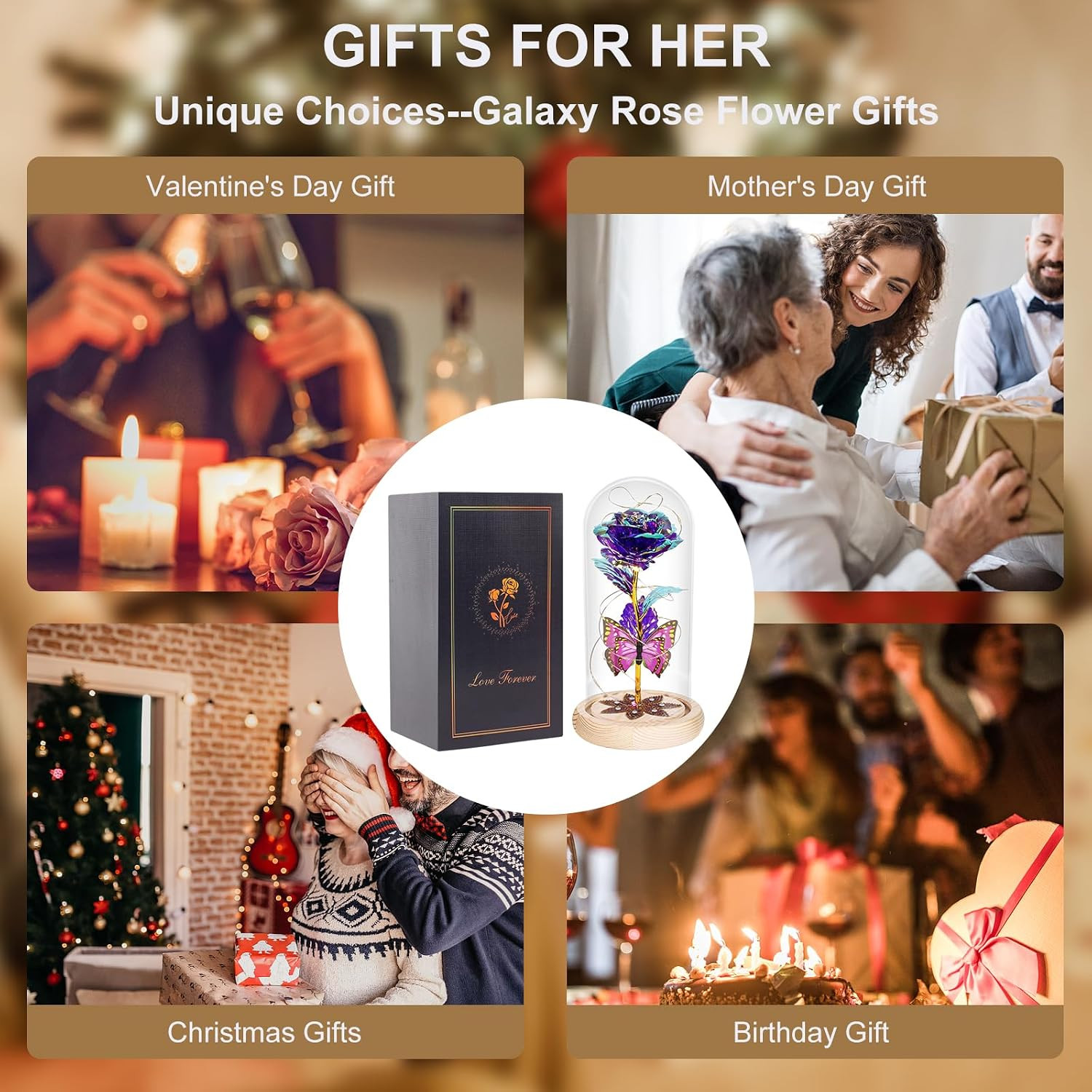 Beferr Birthday Gifts for Women Galaxy Glass Rose Forever Preserved Flowers