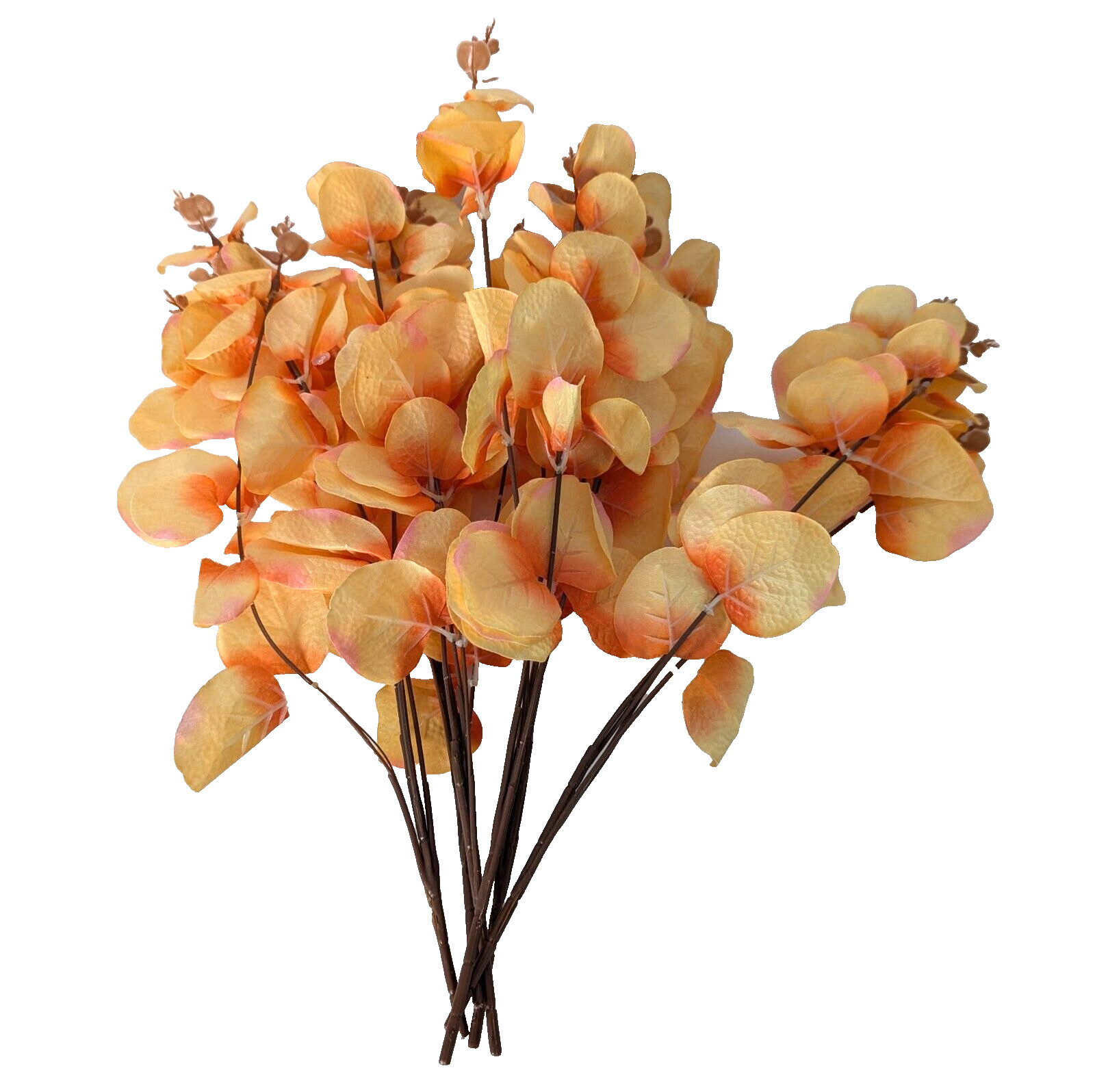 Eucalyptus Orange Artificial 14″ Flowers 12 Stems 2 Packs of 6 NEW