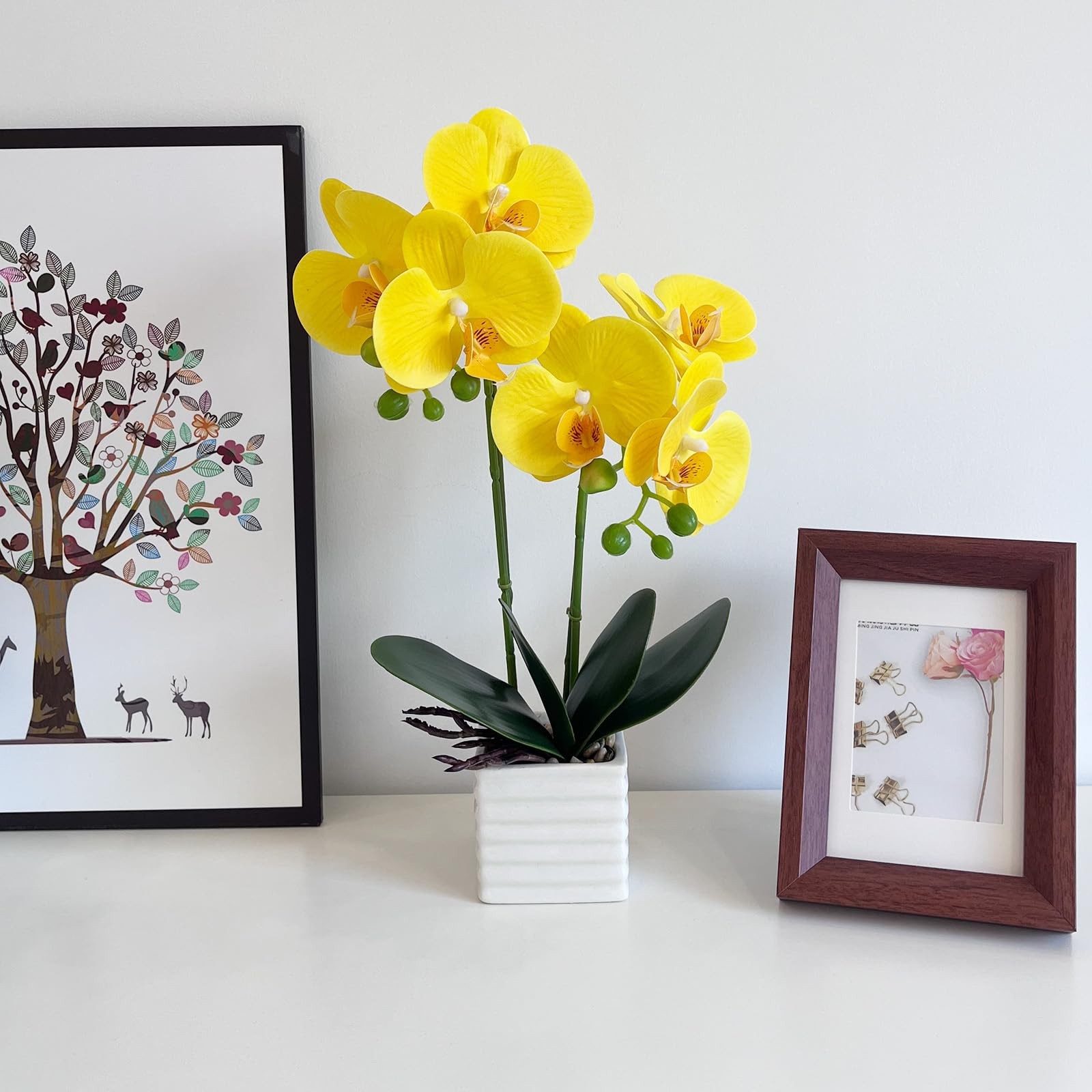 Artificial Orchids Home Decor Indoor Vase Yellow Flower Height 14 Inch Plant