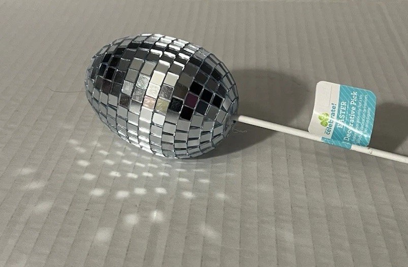 Way to Celebrate! Disco Mirrored Easter Egg Shaped Decor Floral Pick New w/ Tag