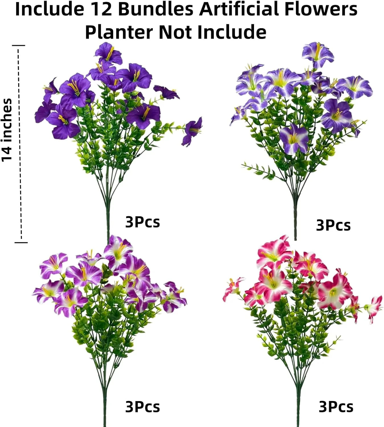 12 Bundles Artificial Petunia Flowers UV Resistant Faux Outdoor Garden Decor