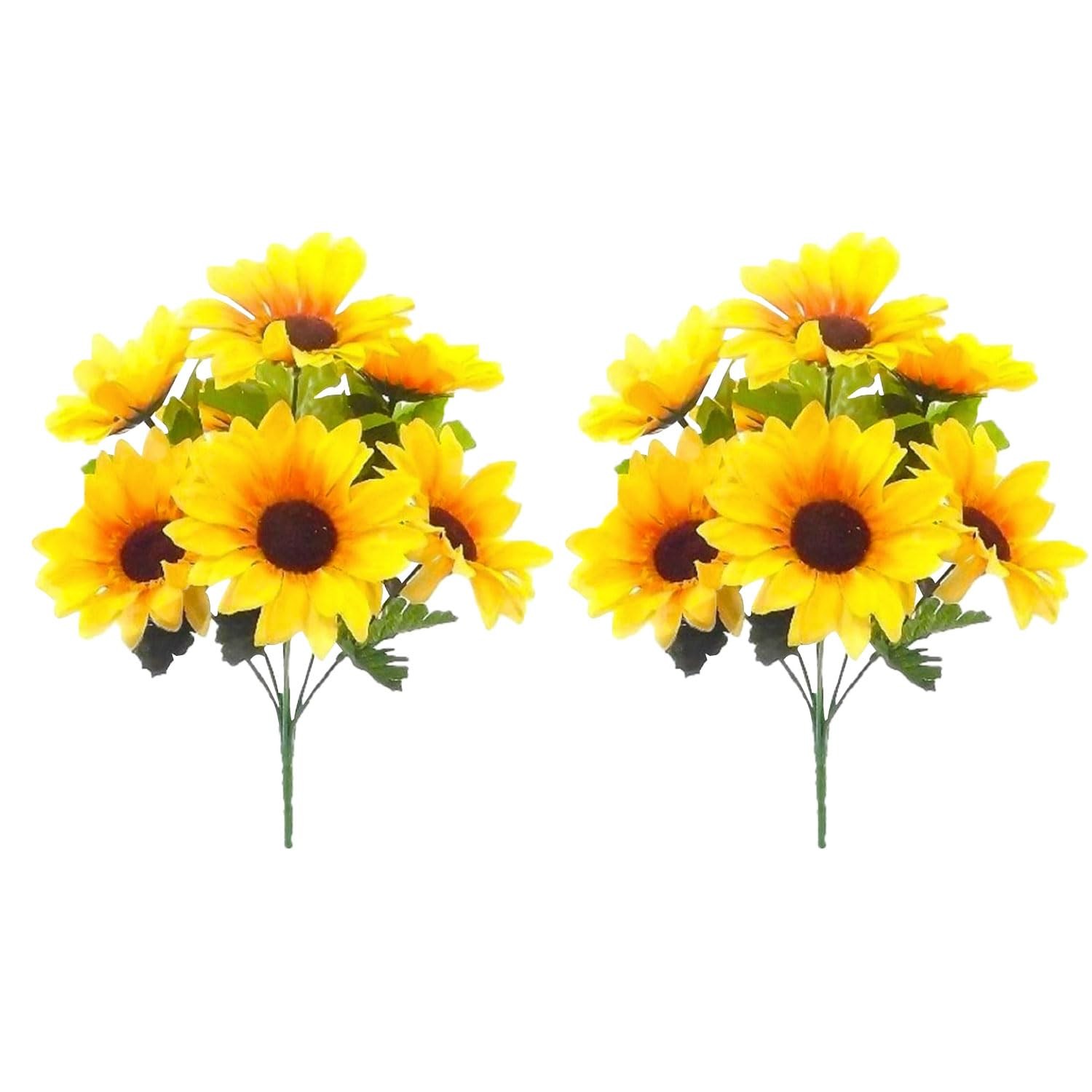 Artificial Sunflower Bouquets 2 Bunches 7 Heads Each Yellow Silk Faux Decor