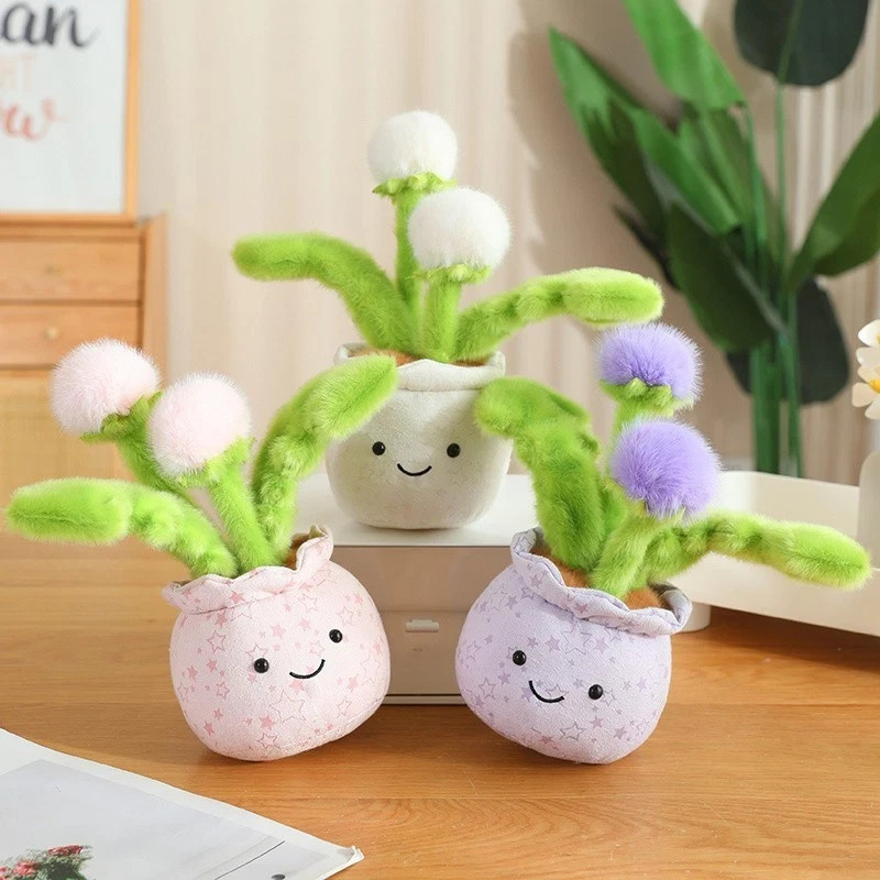 Cute Plush Dandelion Potted Plant Decor Soft Fluffy Faux Flower Ornament Gifts