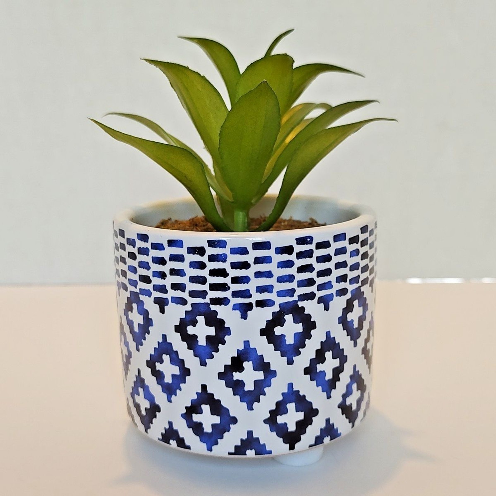Succulent Flower Arrangement Bouquet Centerpiece Blue White Green Brown Ceramic