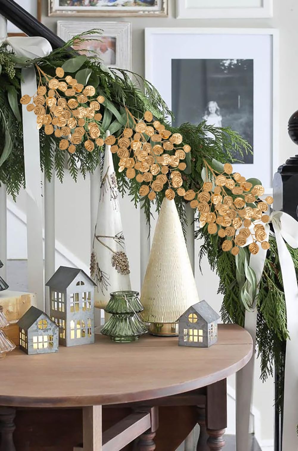24.8” Christmas Tree Picks and Sprays 3Pcs Golden Artificial Eucalyptus Stems…