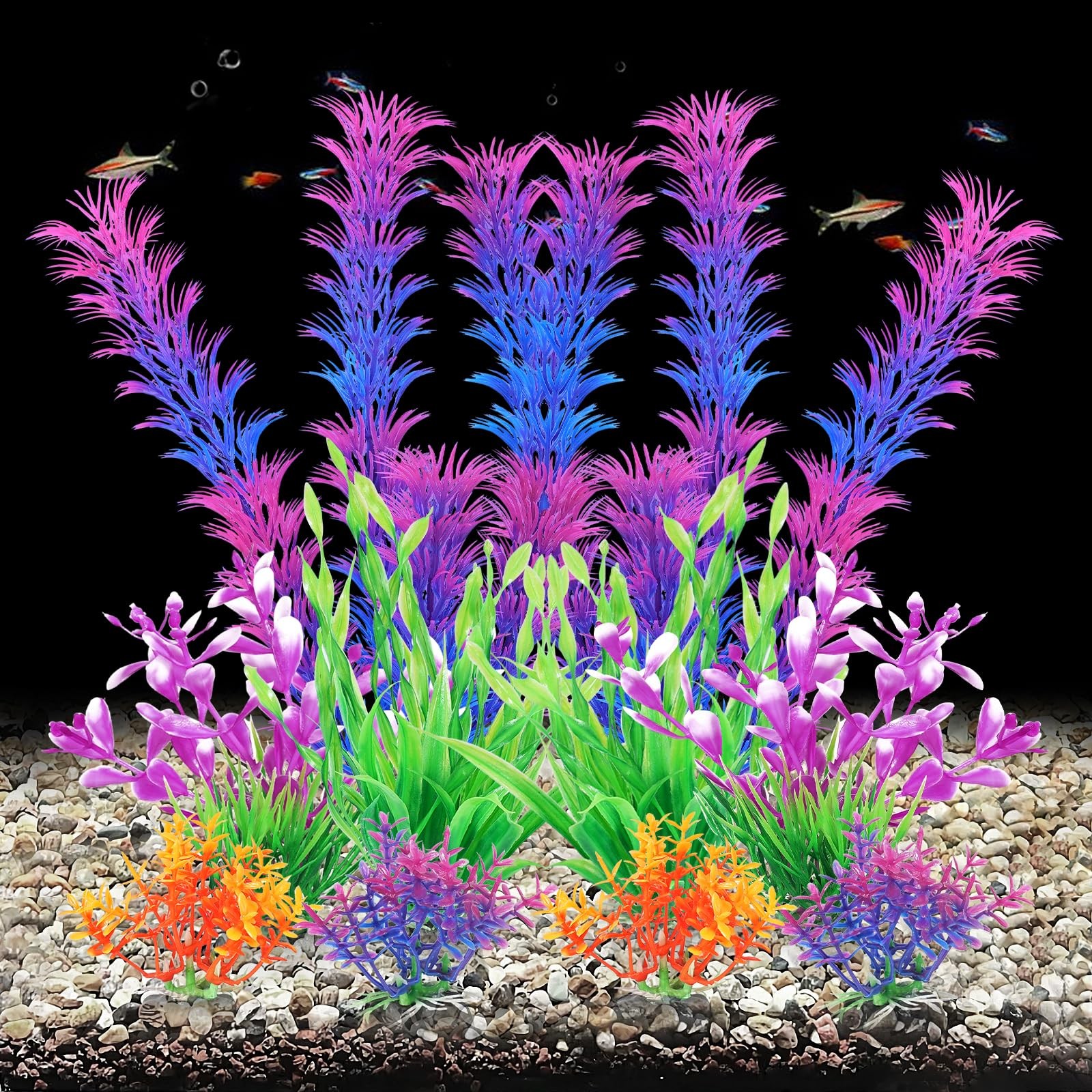 Artificial Fish Tank Plants, Aquarium Decorations, Purple Plastic , 10pcs