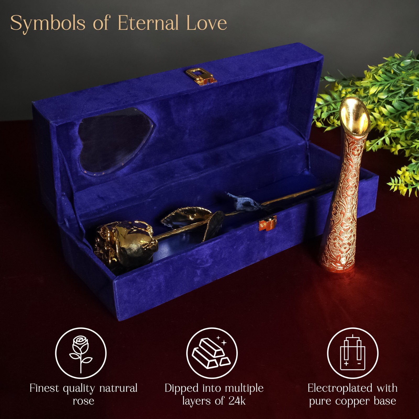 Gold Rose with Box – Handcrafted Rose Dipped in 24-K Gold, Valentine’s gift