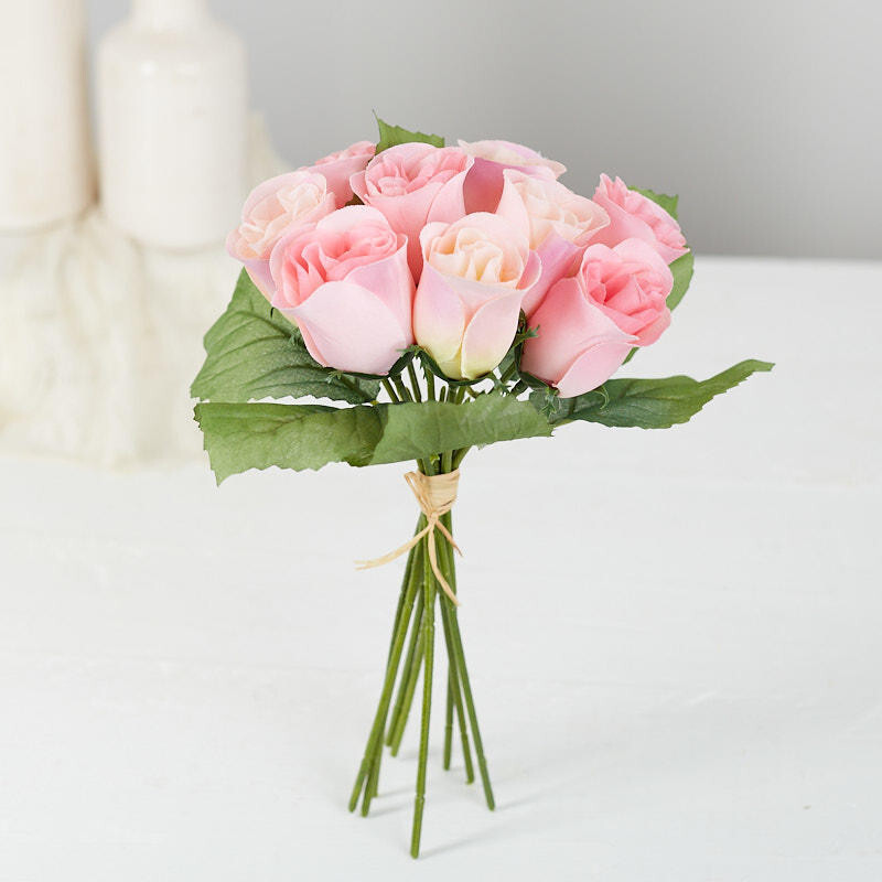 Package of 3- Mini Imitation Silk Finished Pink Rose Bouquets, 27 Total Blo