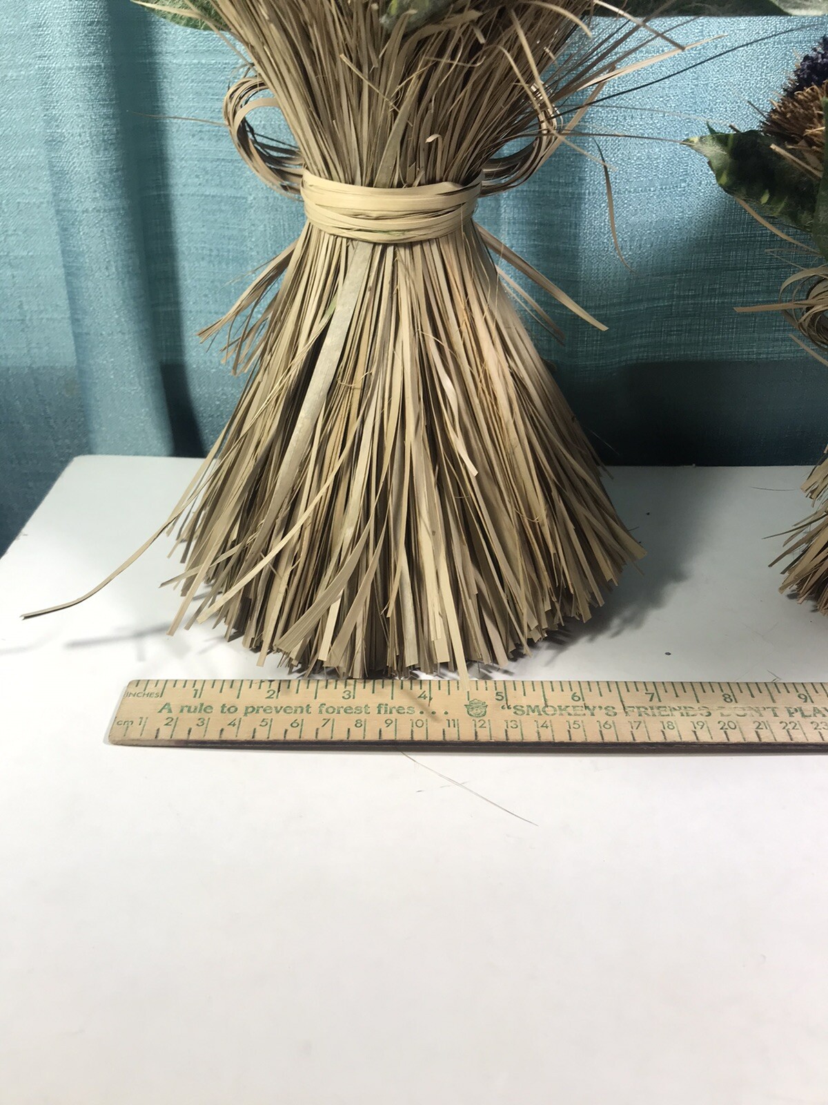 Artificial Lavender Bouquet Pair Free Standing Rounded Bunch w Grass Bow