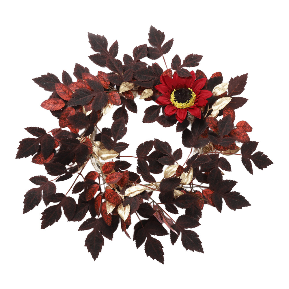 Artificial Wreath 18in For Autumn Theme Sunflowers Burgundy Foliage for Door
