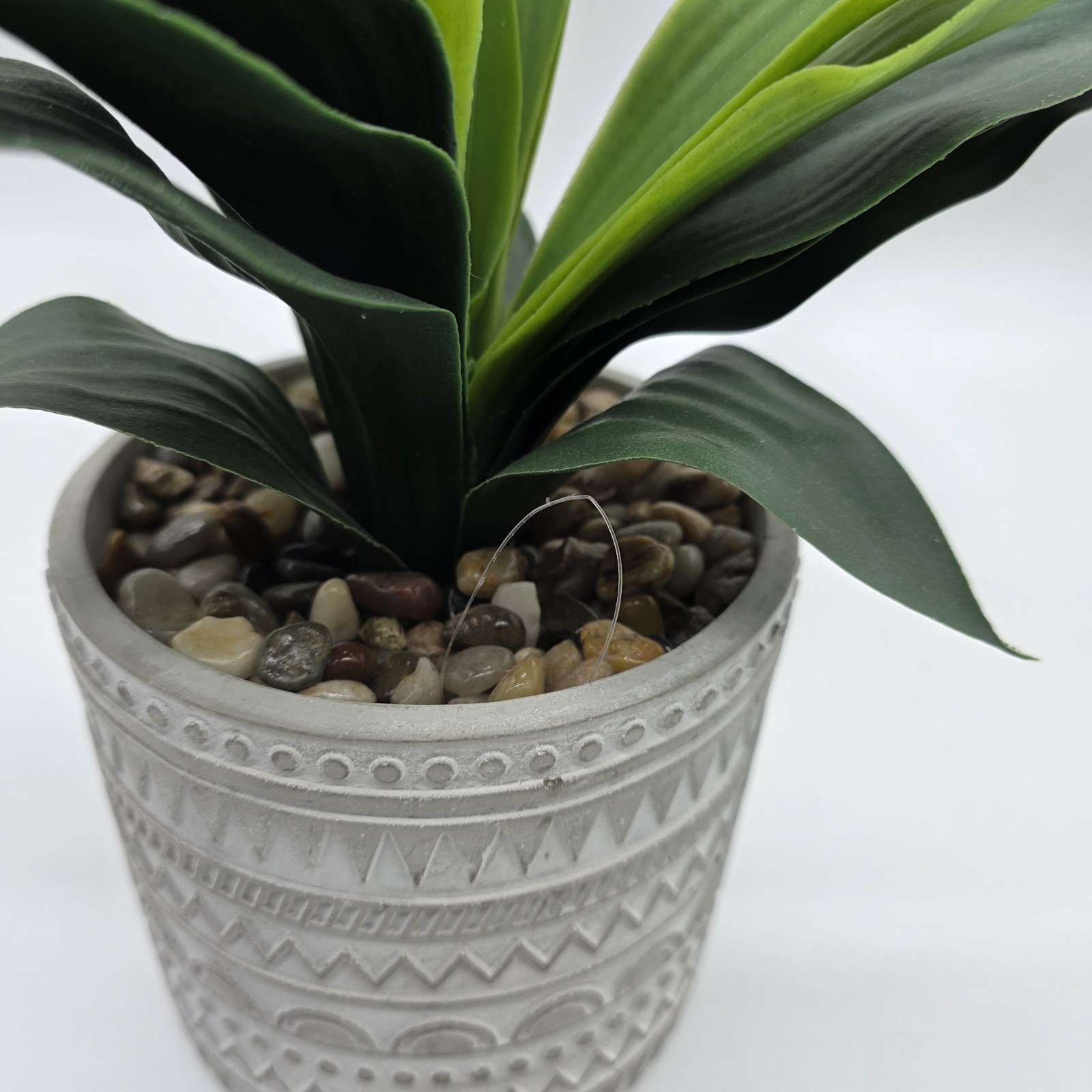Artificial Green Plant in Gray Patterned Pot Faux Desk Shelf Home Decor
