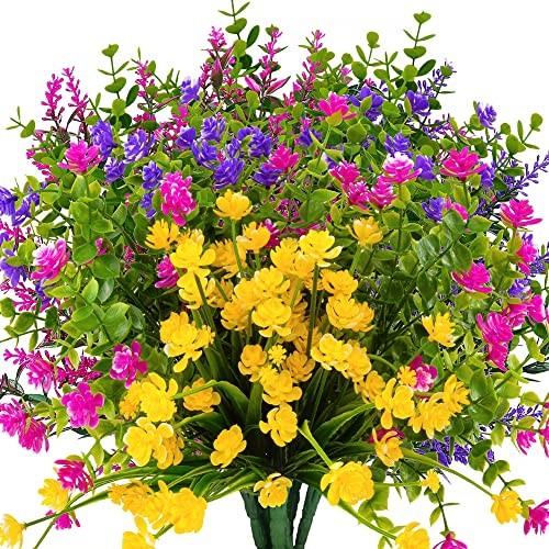 12 Bundles Outdoor Artificial Fake Flowers UV Resistant No Mixcolor-12 Bundles