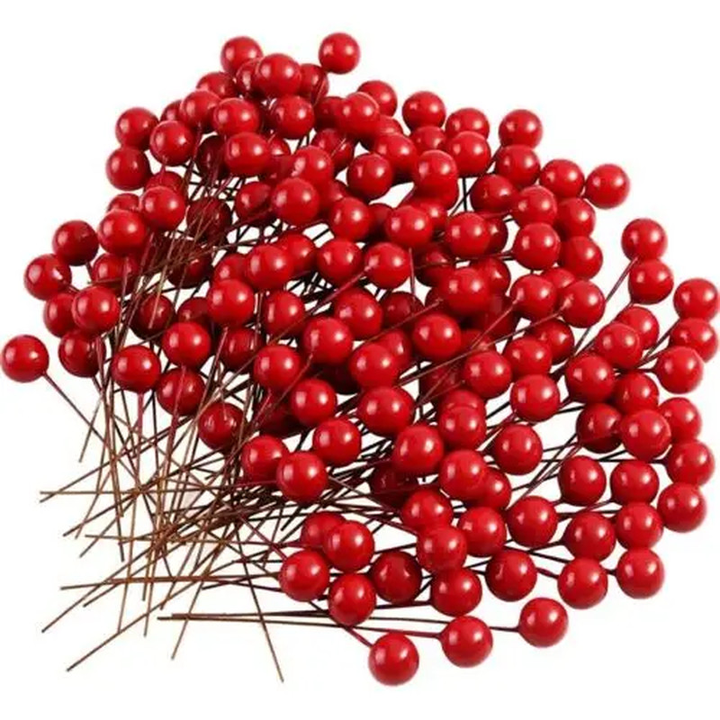 500/50Pcs Mini Artificial Red Berries DIY Floral Wreath Ornament Fake Berry Cher