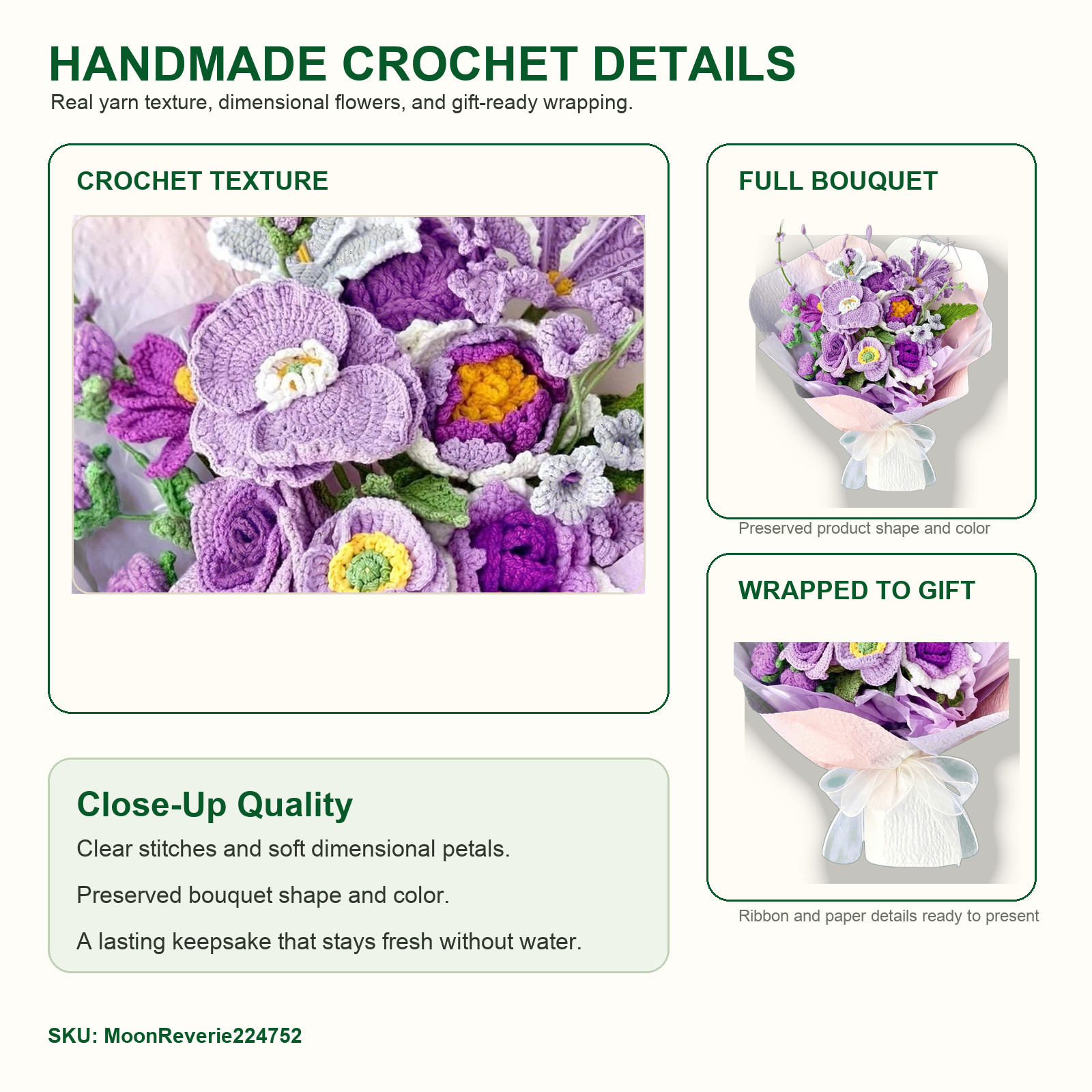 Purple Lavender Crochet Flower Bouquet Birthday Gift for Her