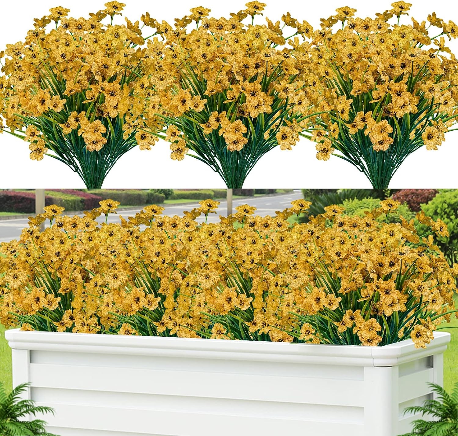 24 Pcs Artificial Flowers UV Resistant, Faux Plastic Shrubs Outdoor Decor
