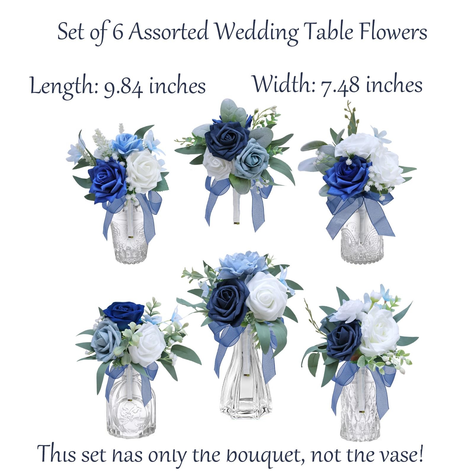 Marriwise Set of 6 Navy Blue Assorted Wedding Flower Centerpieces Pre-Made Mini