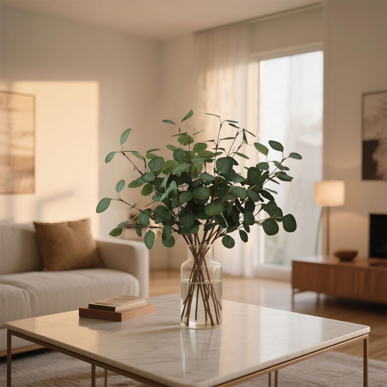 4pcs 24″ Artificial Eucalyptus Stems for Vase Decor