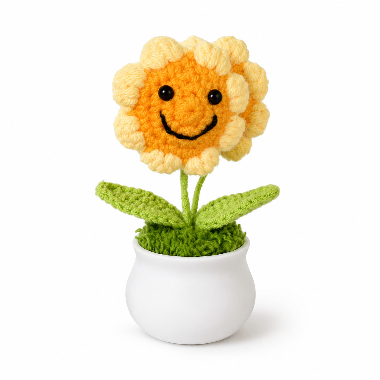 Twin Smiling Sunflower Crochet Mini Potted Desk Shelf Decor