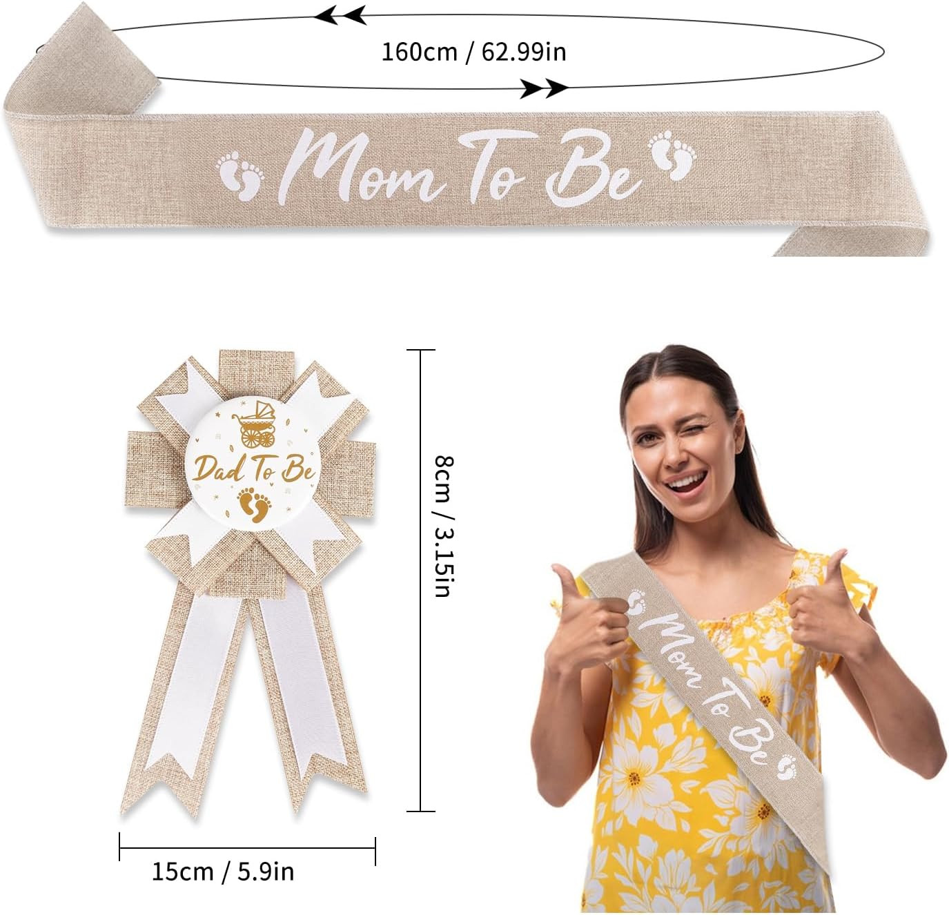 Rustic Boho Mom to Be Sash & Daddy to Be Badge Pins for Baby Shower Gender Revea
