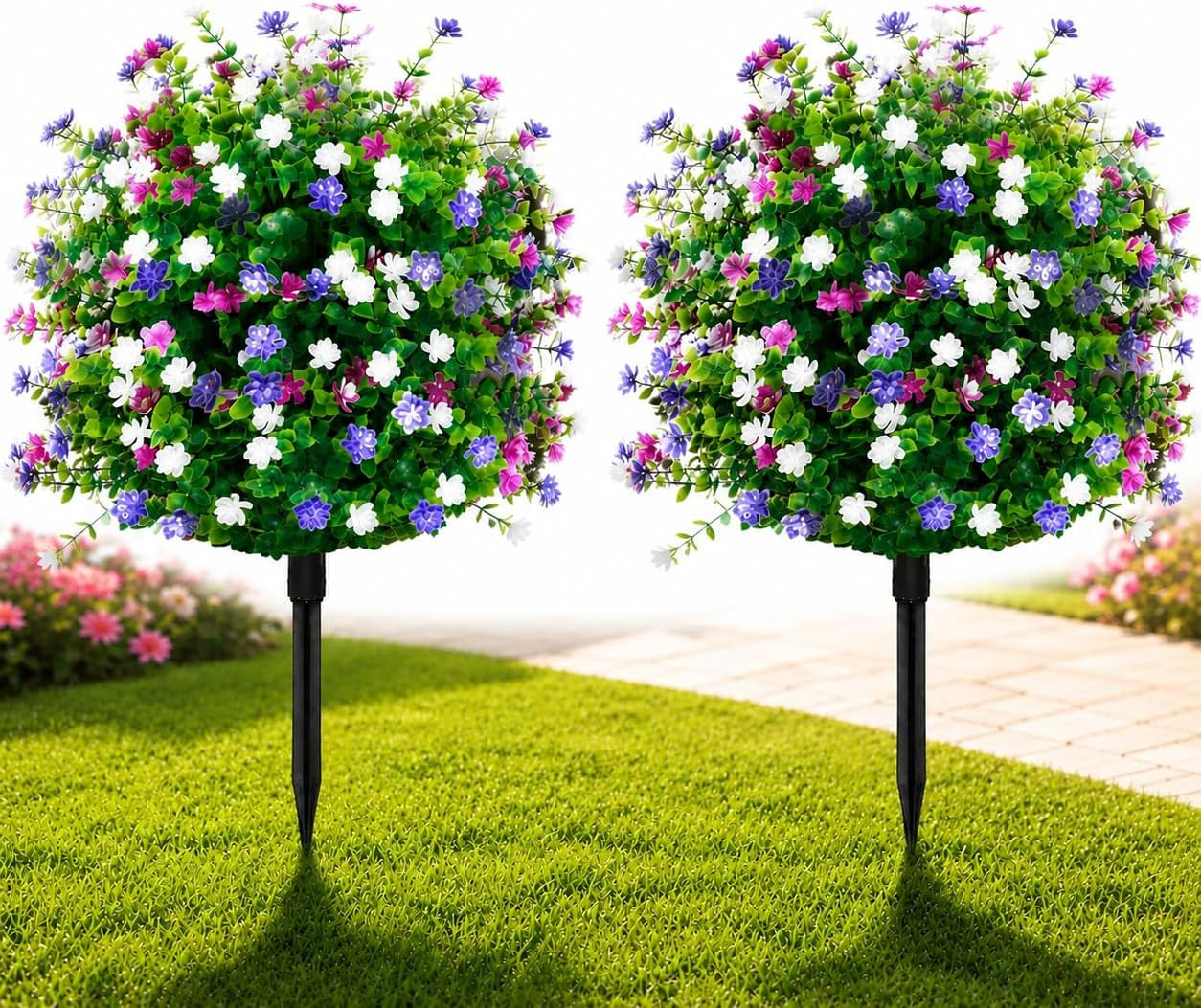 Set of 2 UV Resistant Artificial Boxwood Topiary Balls for Outdoor Decor