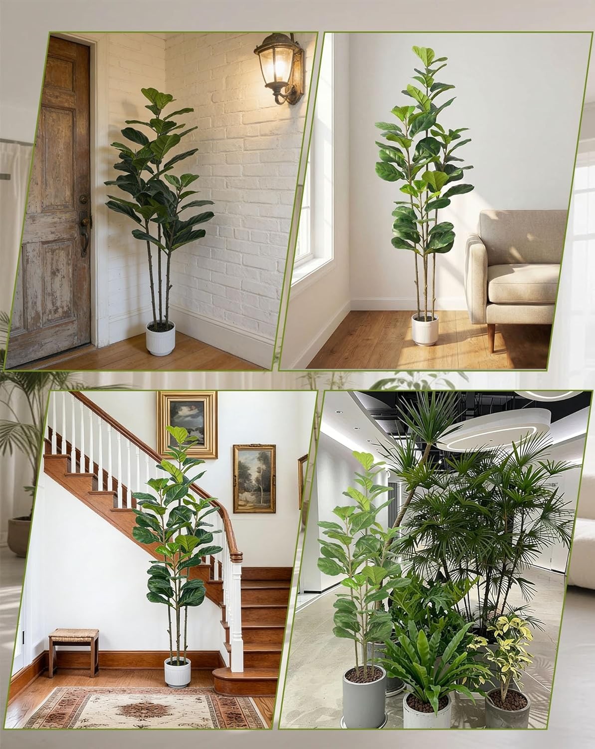 5FT Fiddle Leaf Fig Tree Artificial with White Planter Realistic Ficus Lyrata