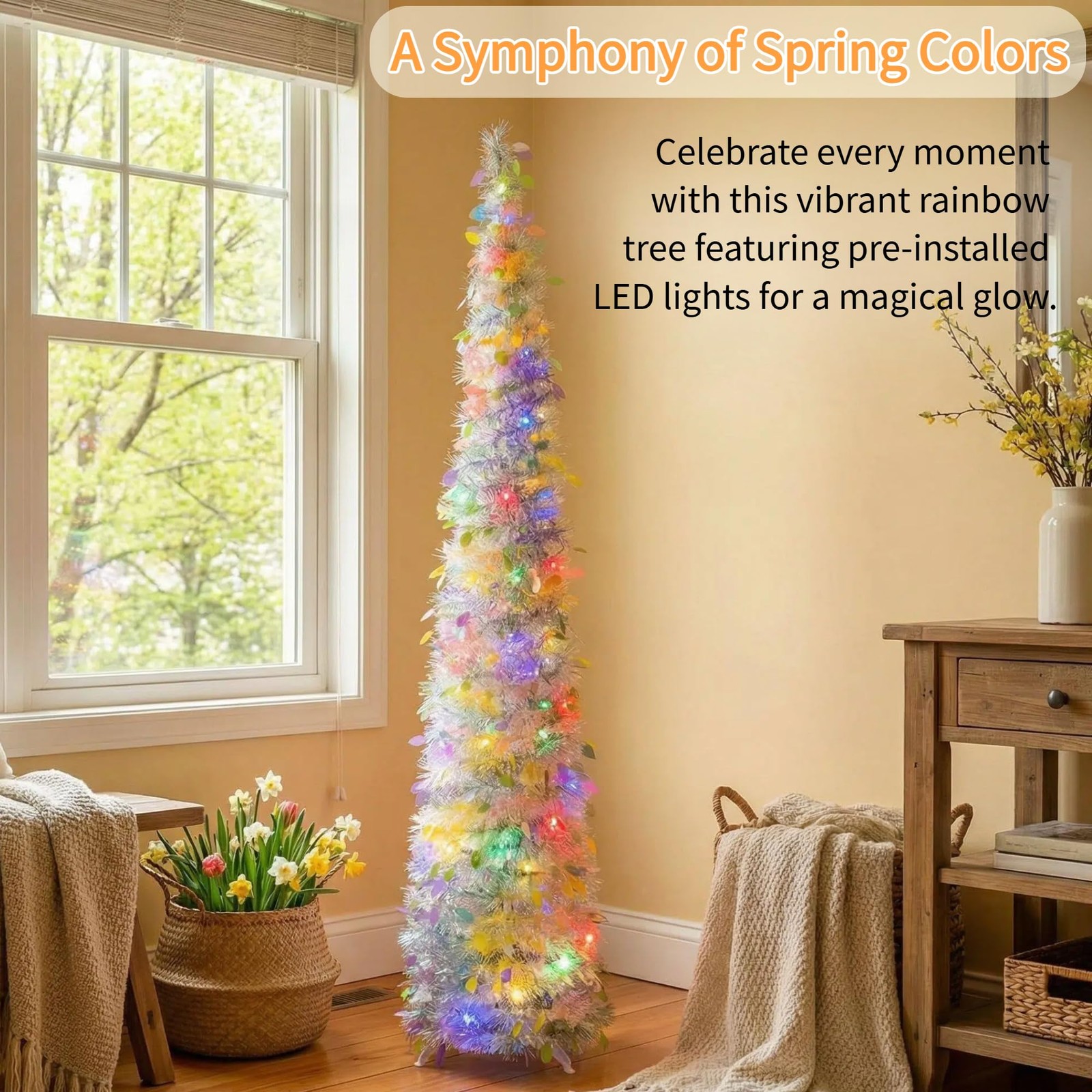5FT Lighted Tinsel PopUp Artificial Tree 50 LED String Lights Decor Base
