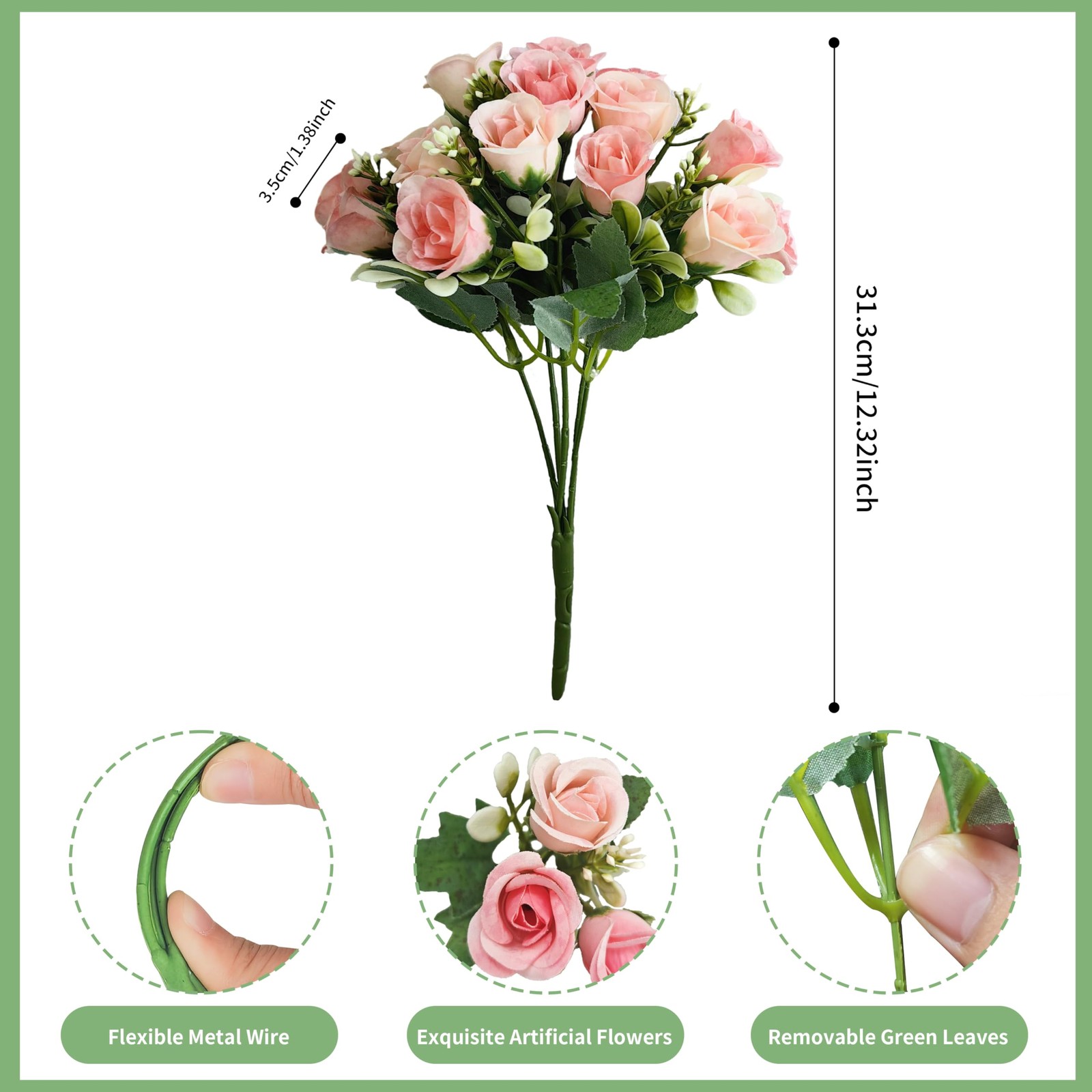 3 Bundles Roses Artificial Flowers,Roses Bouquet with Leaf,Fake Flowers for W…