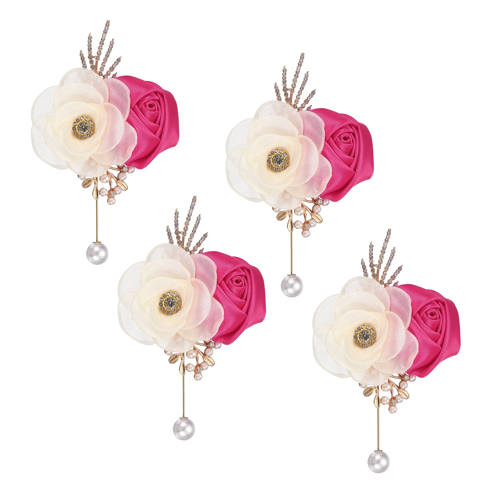 Rose Boutonnieres for Men, 4Pcs Mens Boutonnieres Lapel Flower, Rose Red
