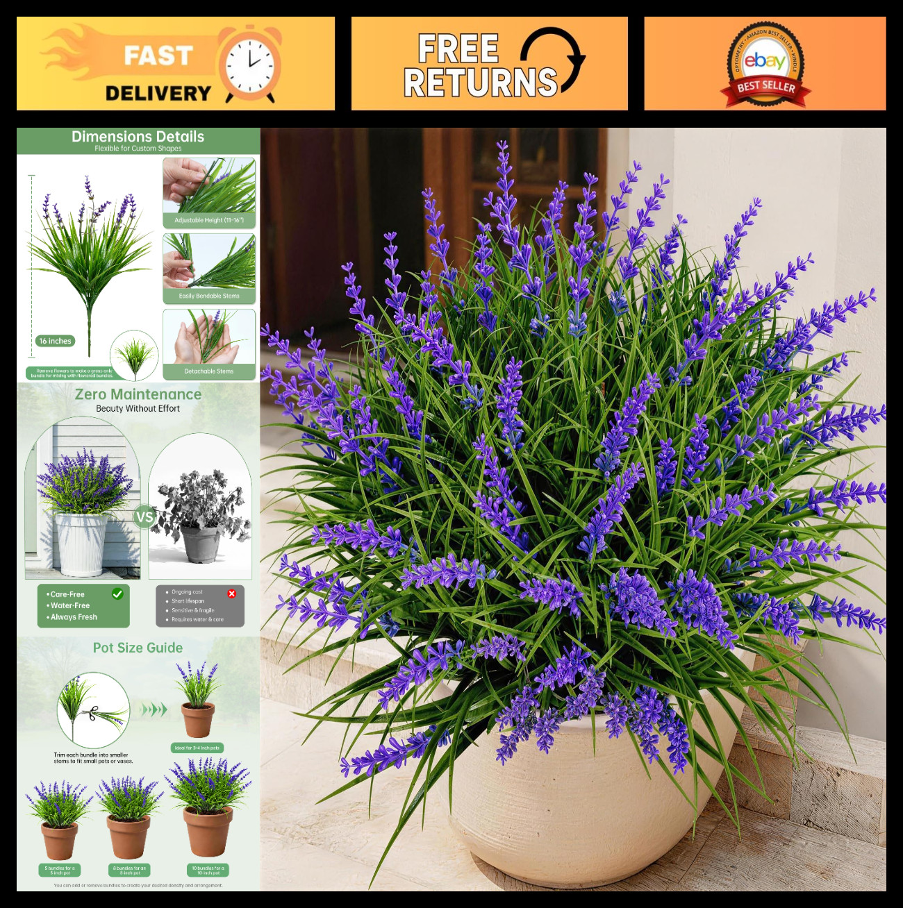 15 Bundles UV Resistant Faux Plants & Flowers – Adjustable Height Indoor/Outdoor