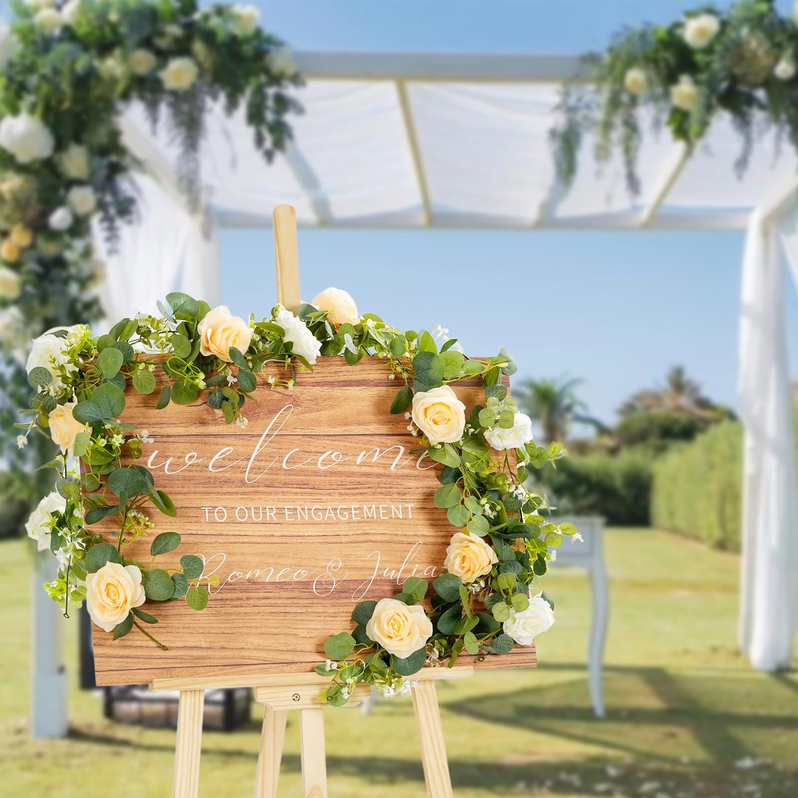 2PCS 13Ft Artificial Eucalyptus Garland with Flowers, Artificial Rose Garland…