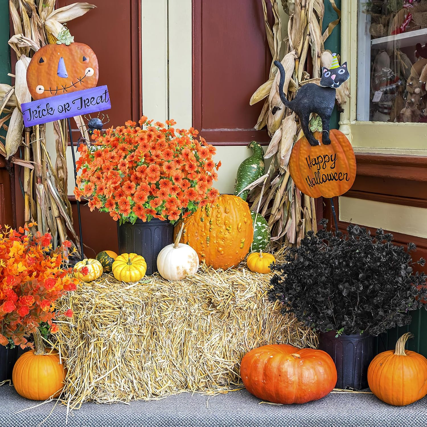 16 Bundles Artificial Fall Flowers Outdoor Indoor Decoration,No Fade Autumn Fake
