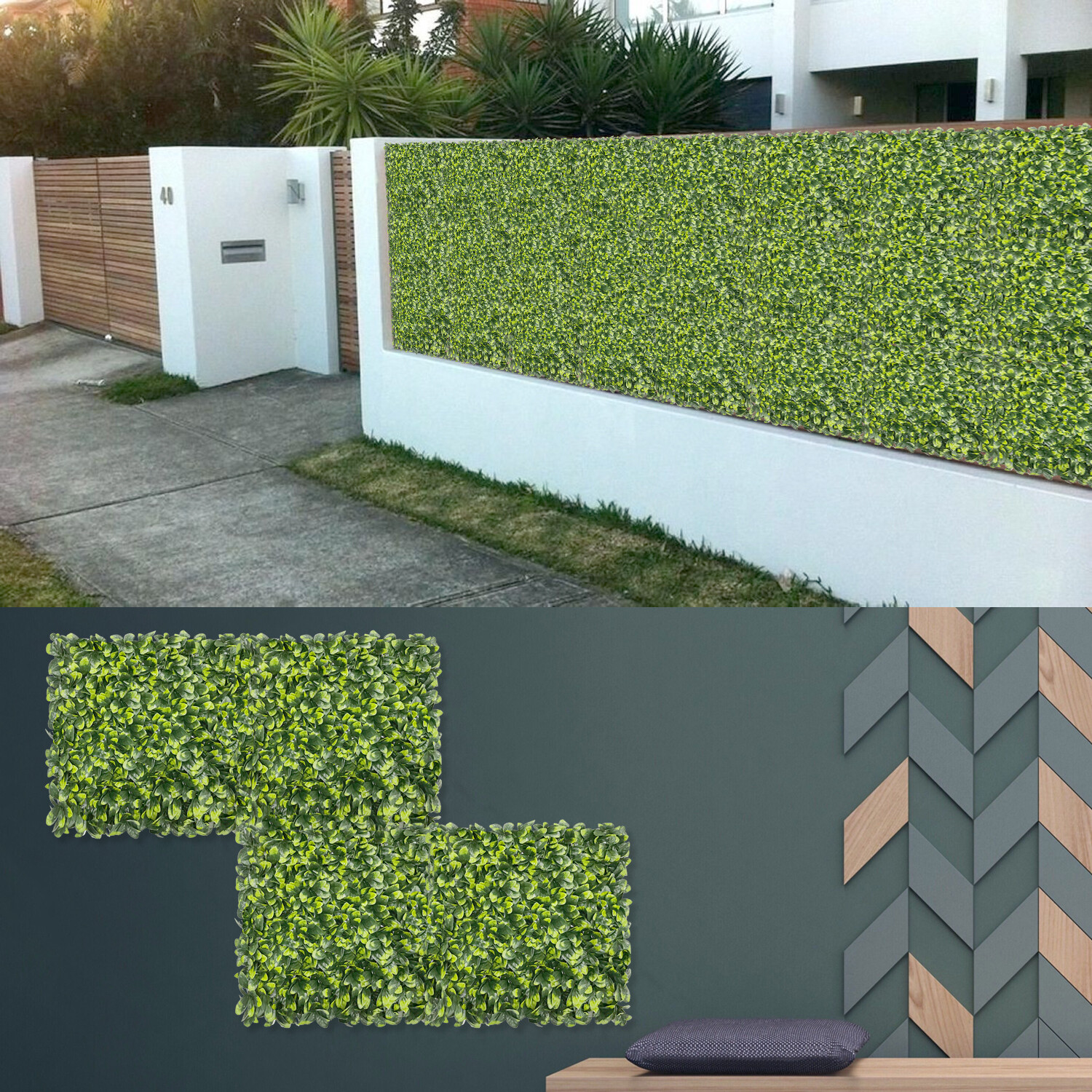 20″x20″ Artificial Greenery Grass Wall Hedge Decor Privacy Fence Panel, Ficus