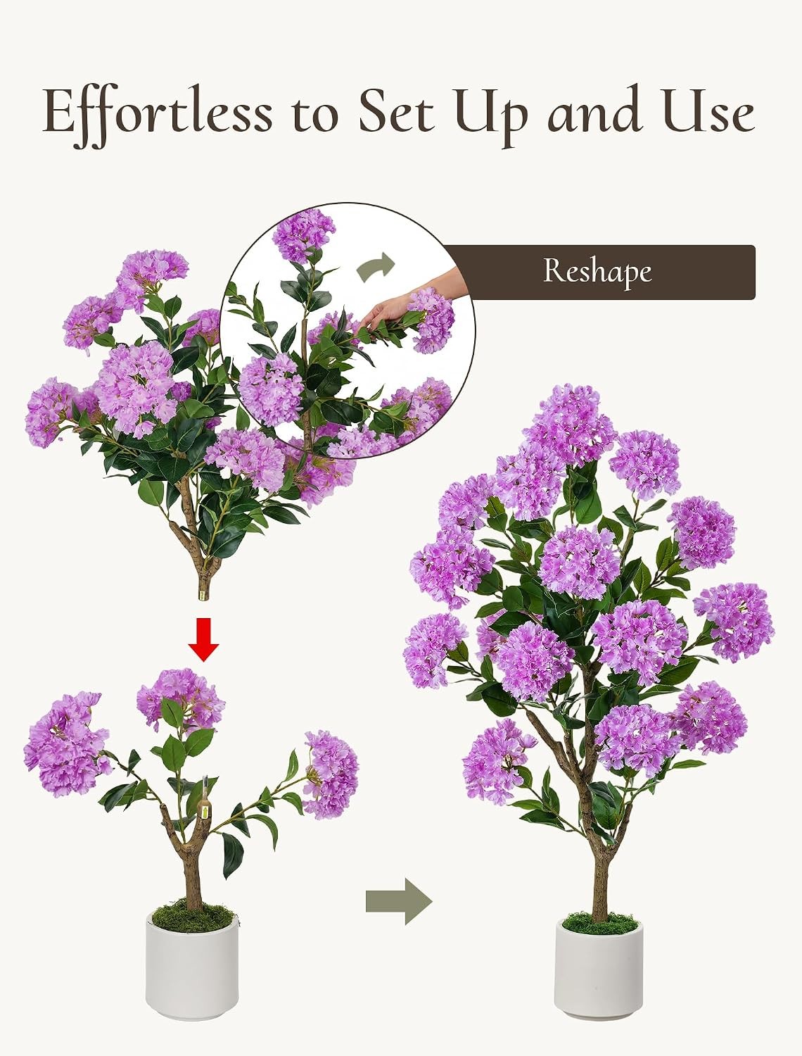 Purple 3.6ft Artificial Crape Myrtle Tree for Outdoor Porch Decorations and