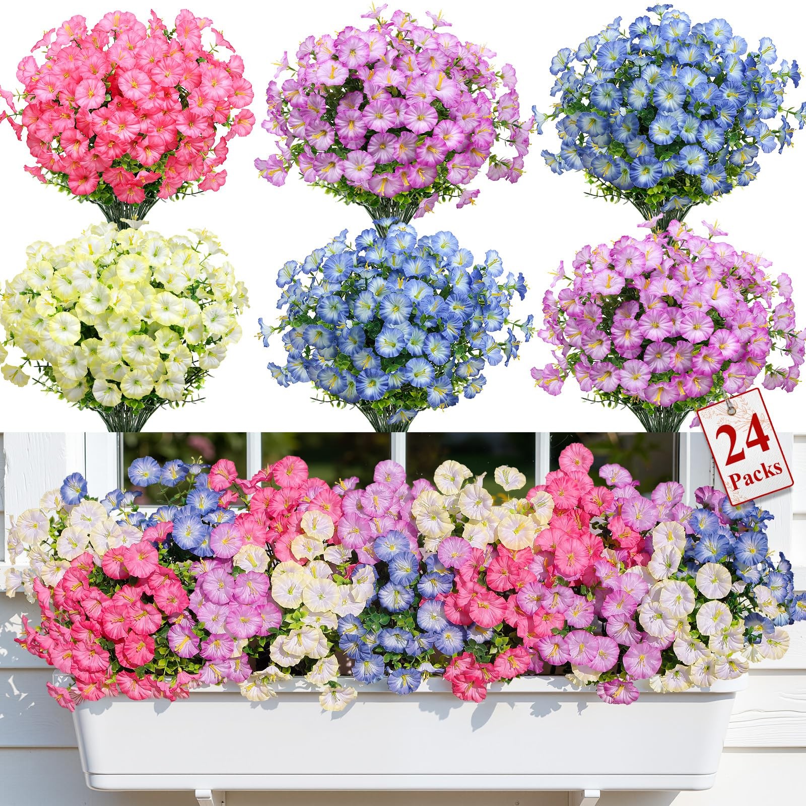 24 Bundles Artificial Flowers for Outdoors, Faux Spring Flowers for Decoratio…