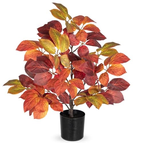 19.7″ Fake Fall Tree in Black Pot, Autumn Small Artificial Leaf Tree Beech