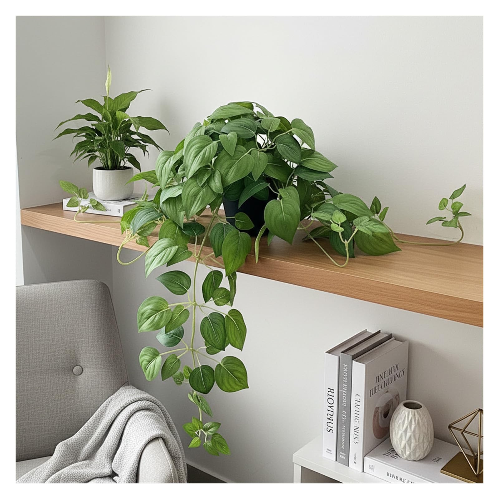 Artificial Pothos Ivy Silk Plants, 2 Sets with Black Pots, 27 Inches Tall, Re…