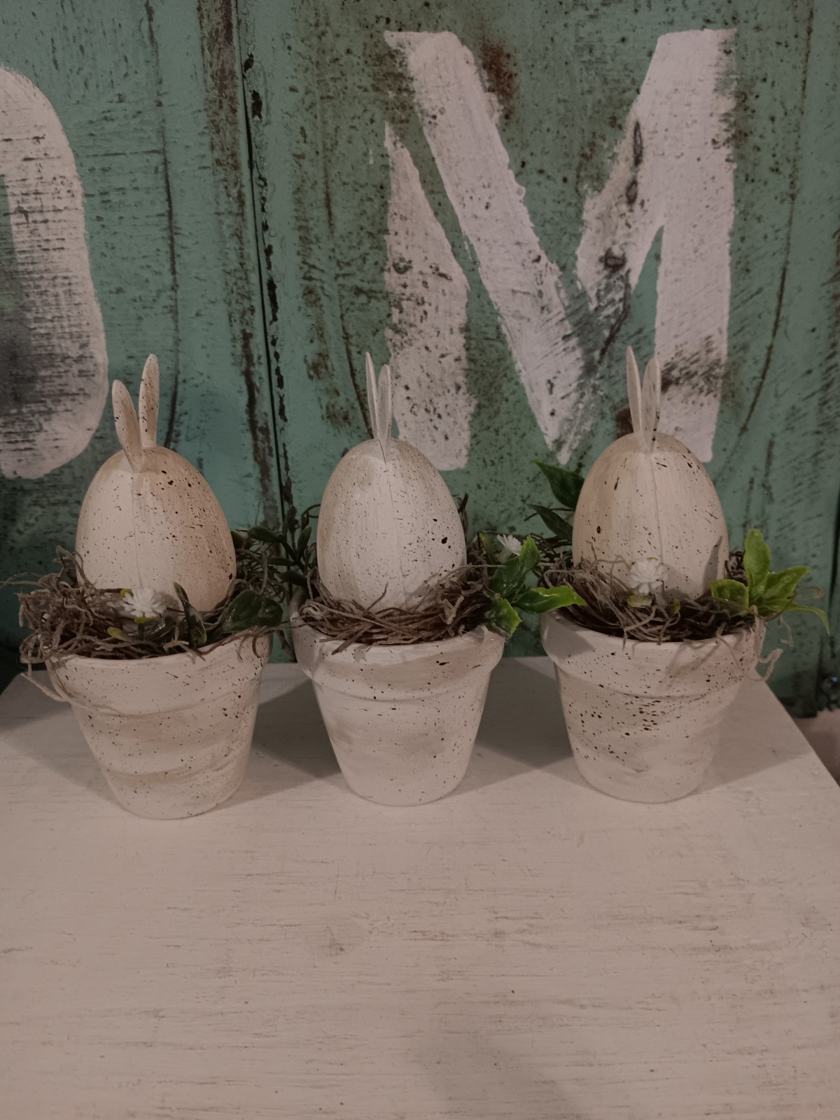 Spring/Easter Clay pots, hand painted with bunnies Set of 3