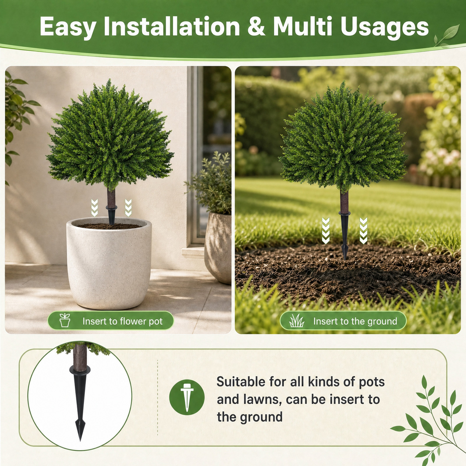 2 Pack 18in Artificial Cedar Topiary Trees UV Resistant Indoor Outdoor Decor
