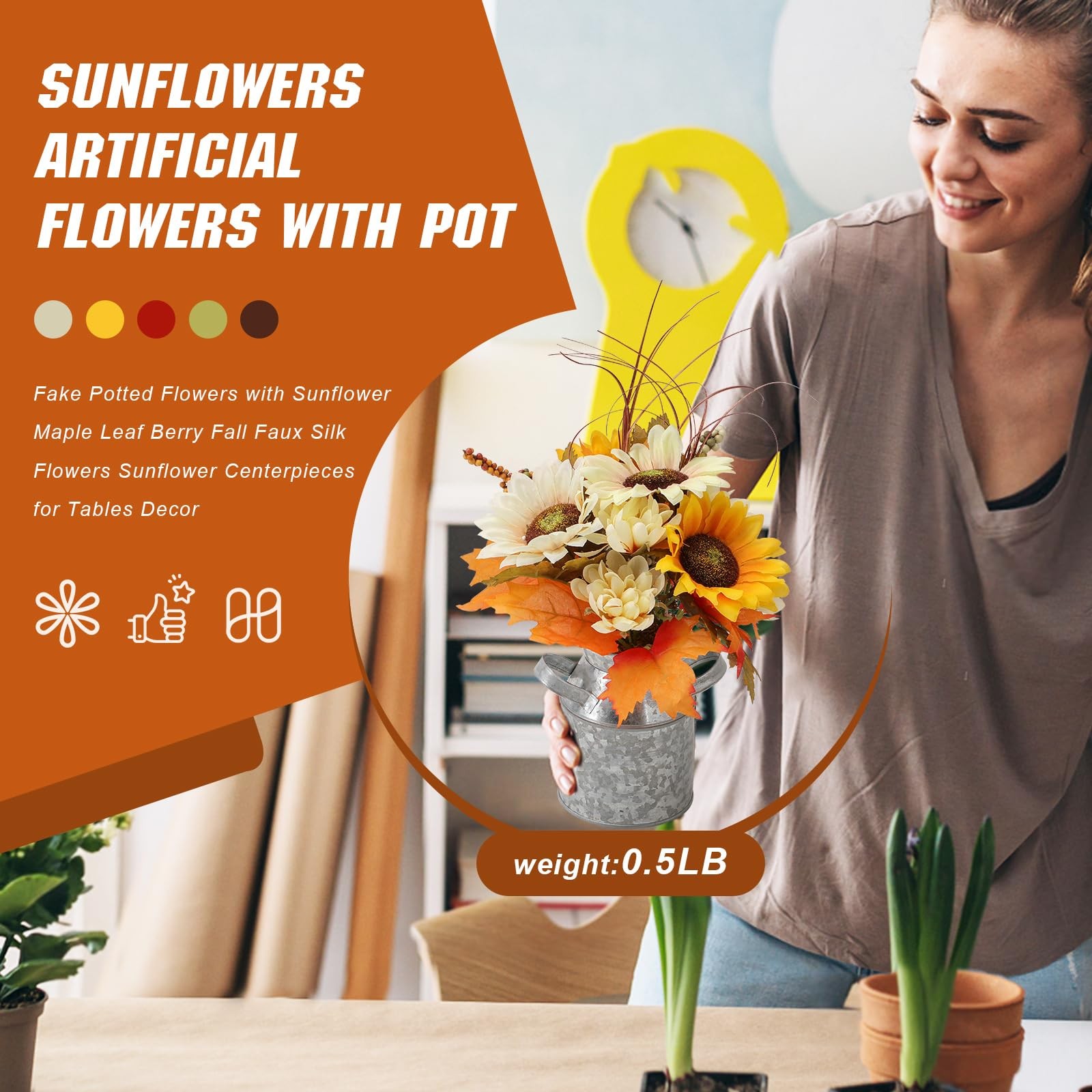 Sunflowers Artificial Flowers With Potfake Potted Flowers With Sunflower Maple L