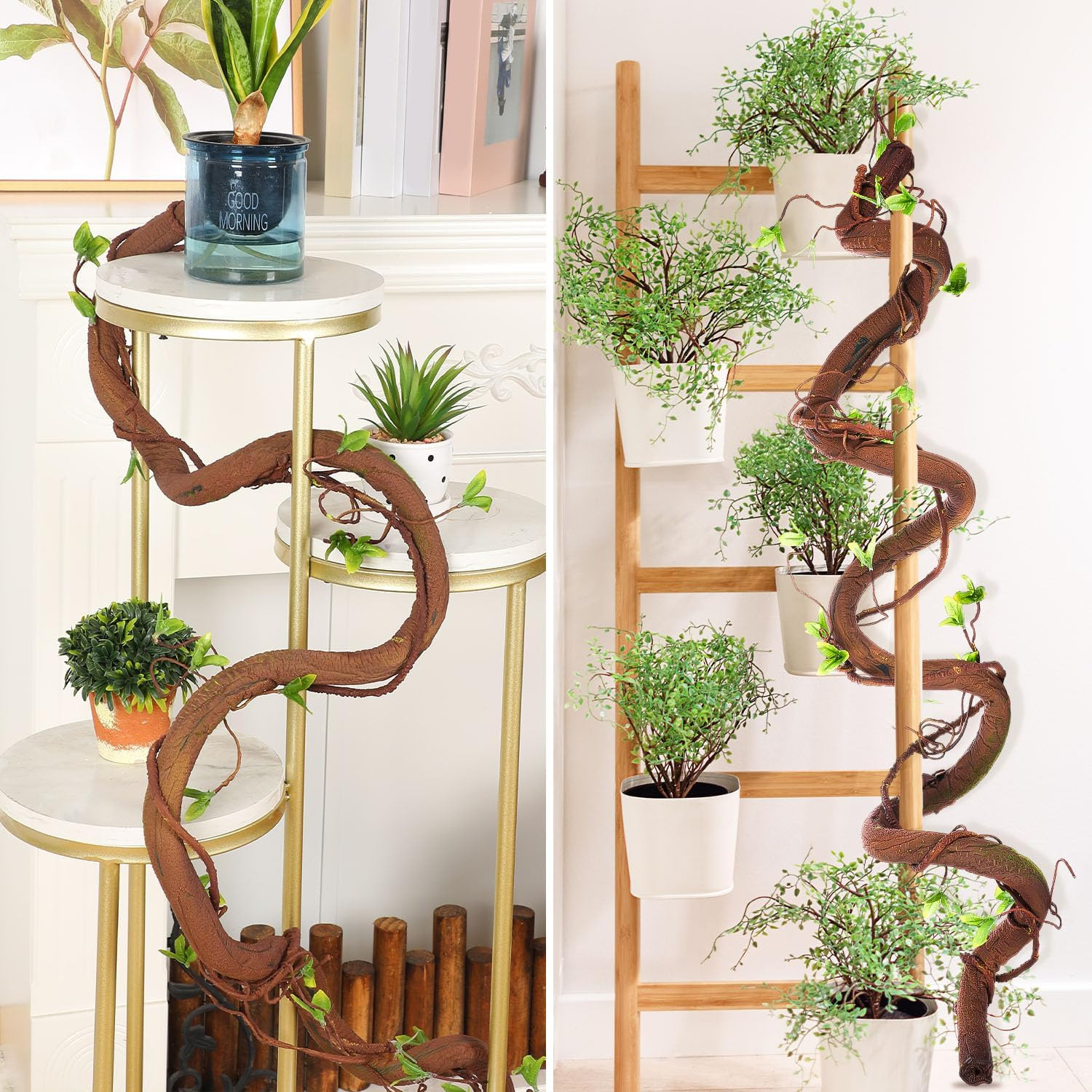 71in Bendable Artificial Vines with Green Leaves, Fake Thick Vine Stems and Tree