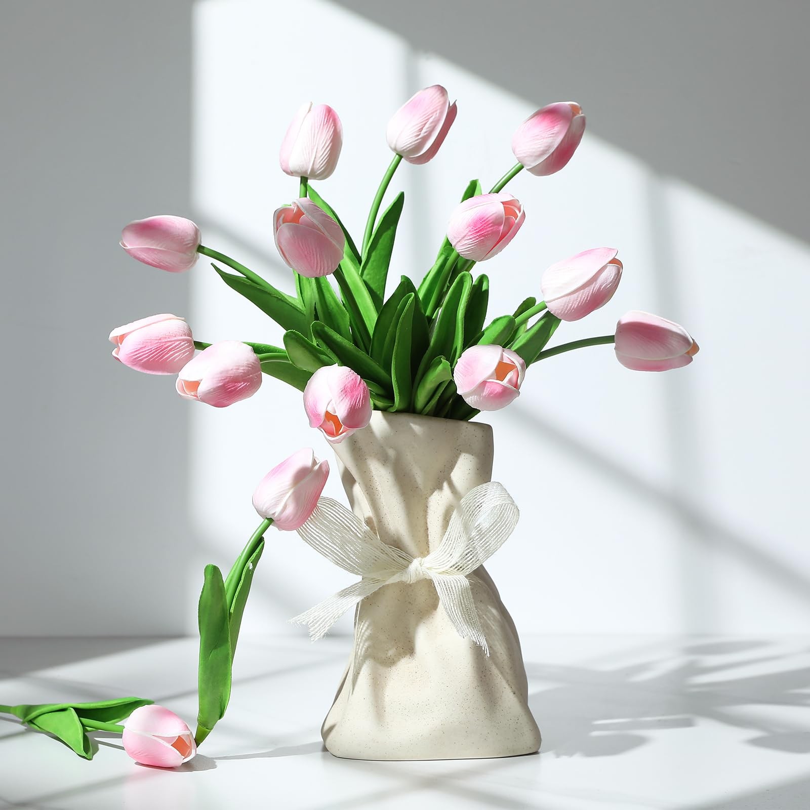 30 PCS Pink Artificial Tulips PU Faux Flowers Real Touch Spring Home Wedding