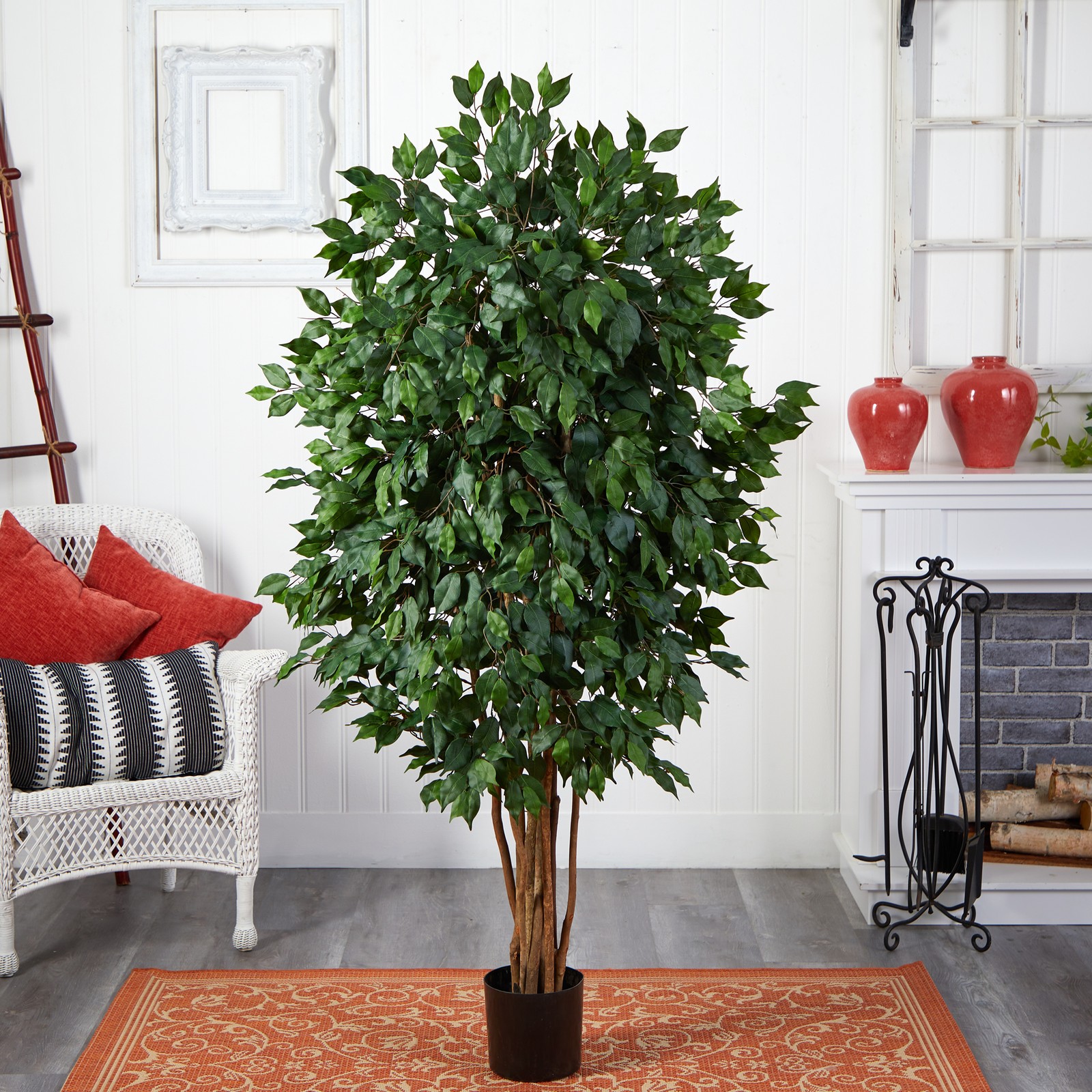 Nearly Natural 66″ Ficus Artificial Tree with Several Trunks in Green/Black