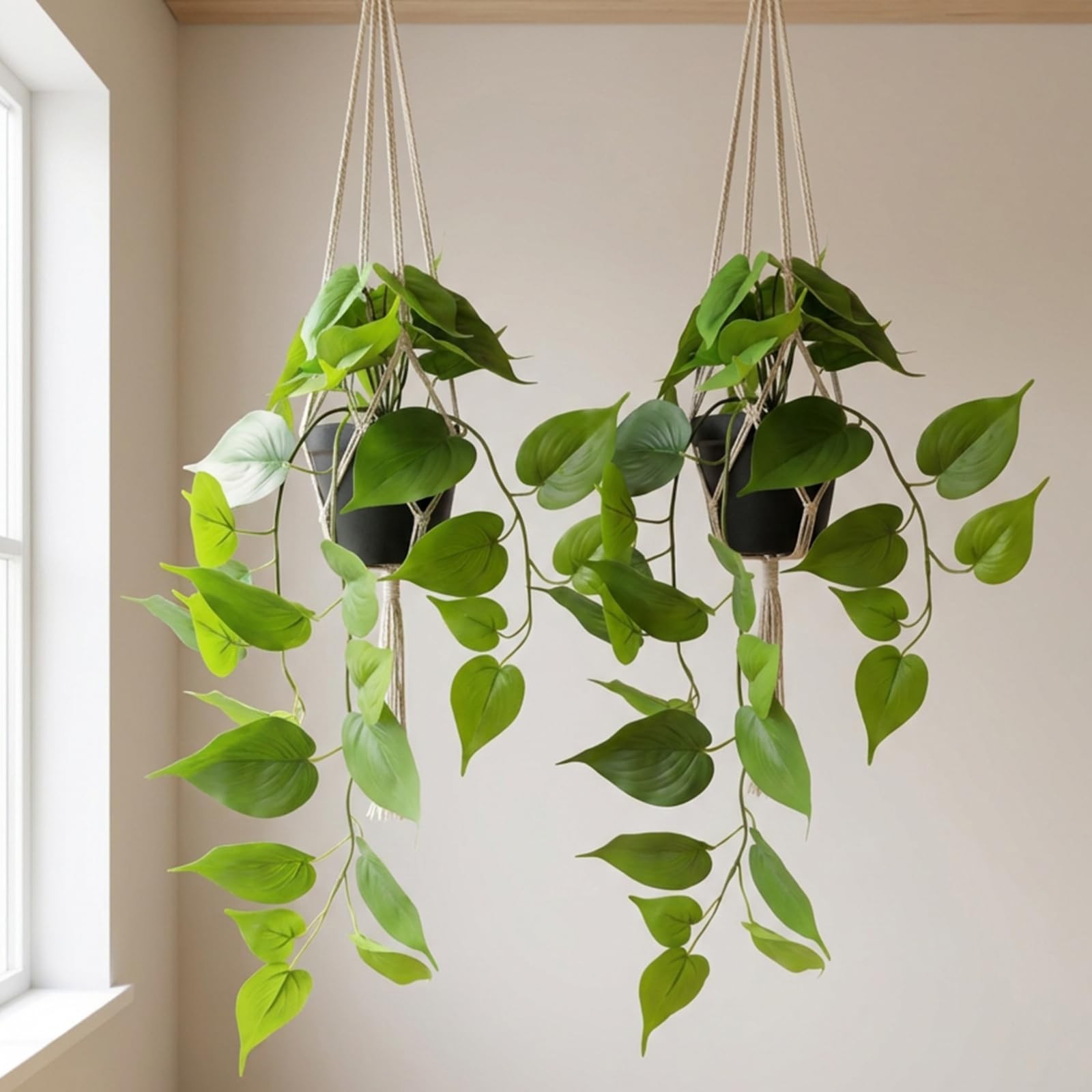 Artificial Pothos Hanging Plants 2 Pack 65cm Vines with Pots – Indoor Decor