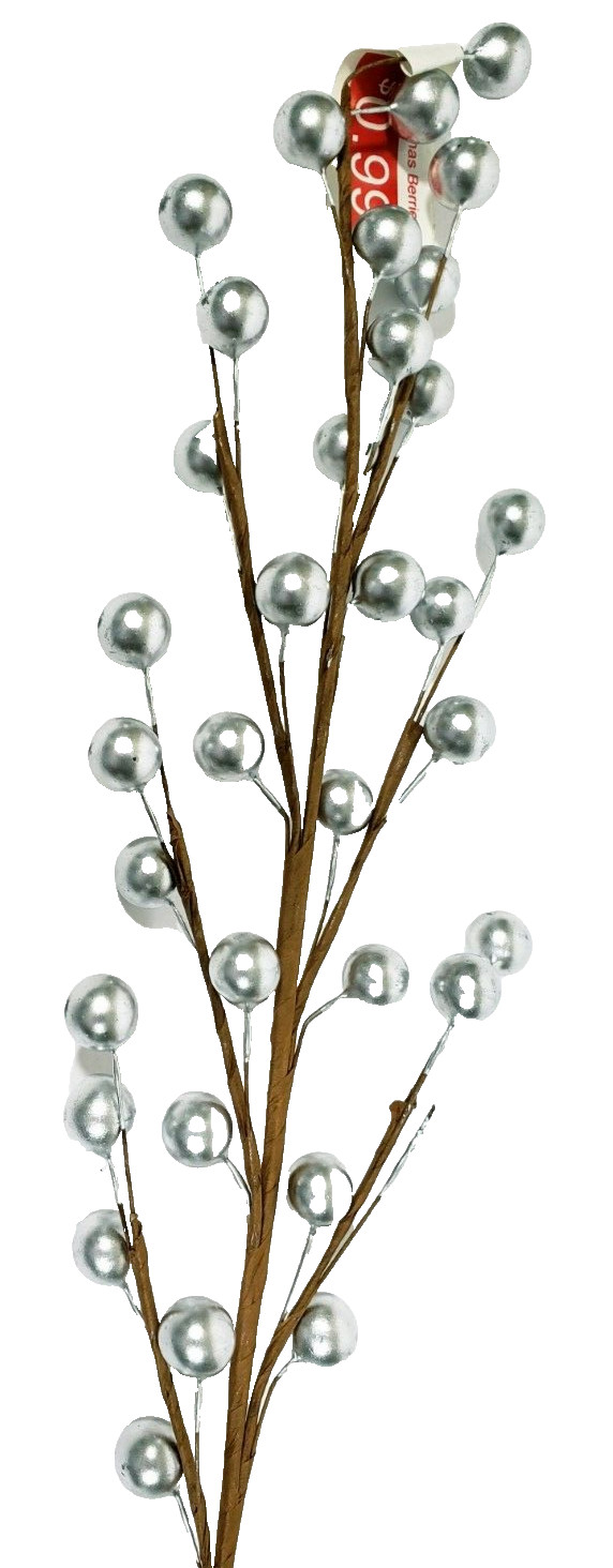 Matte Silver Berry Floral Picks 18.5″ Set of 4 Silver Holiday Picks NWT