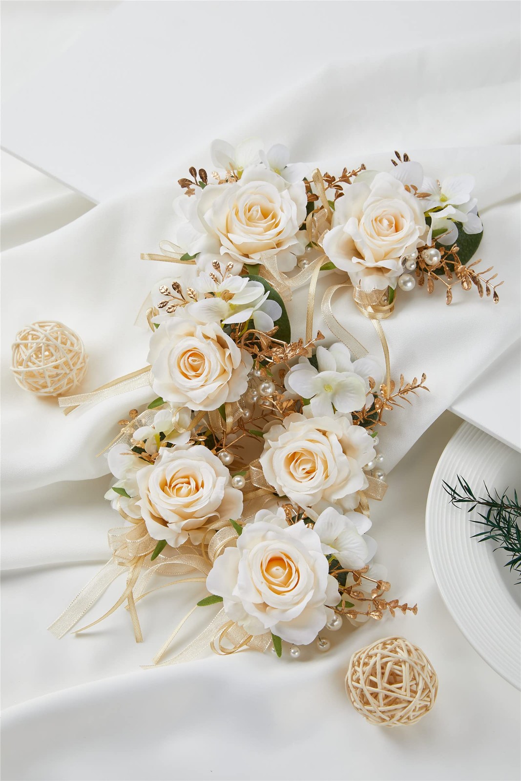Set of 6 Champagne Faux Silk Men Boutonnieres for Groom Wedding
