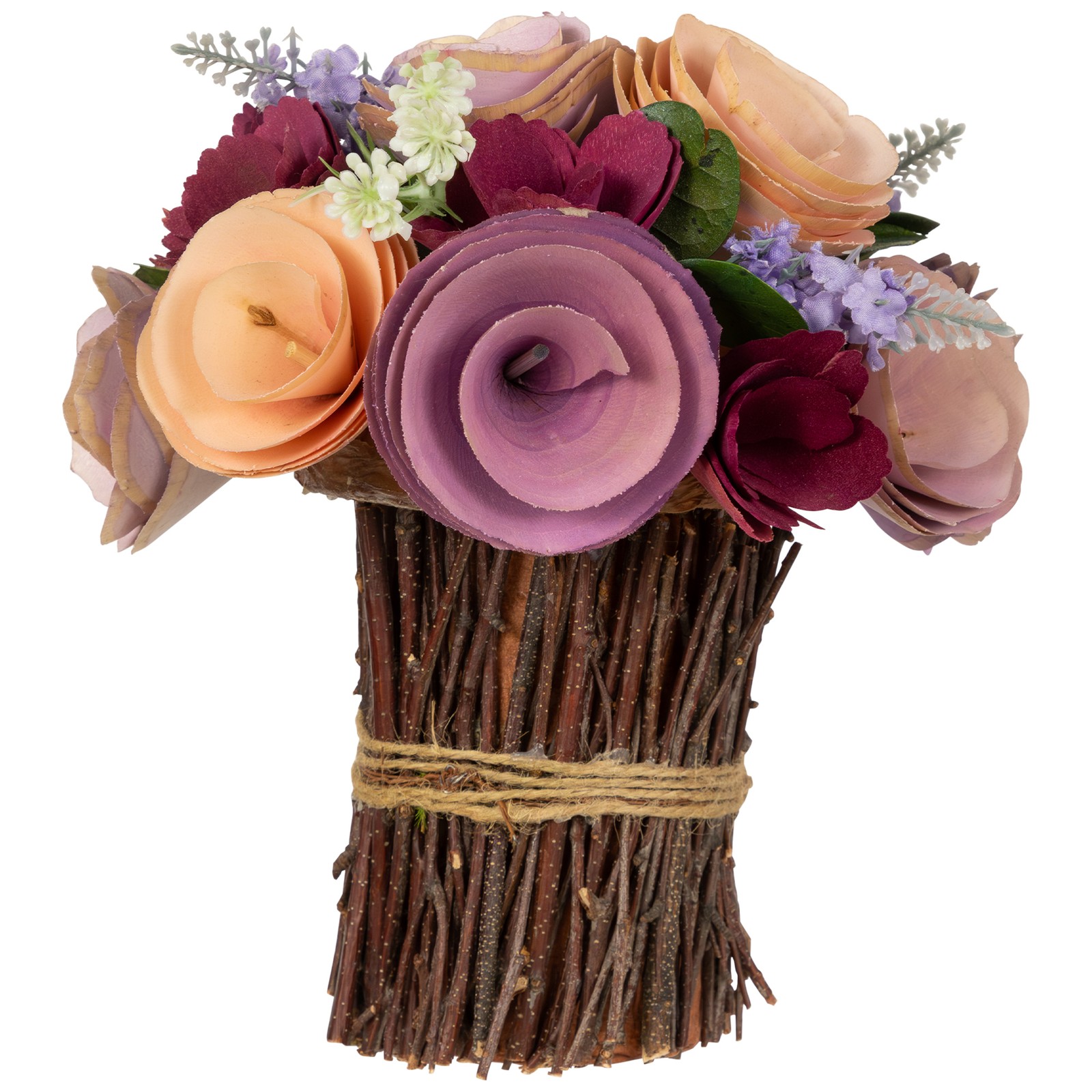 Northlight Wooden Floral Artificial Spring Bouquet – 9.5″ – Wine Red and Purple