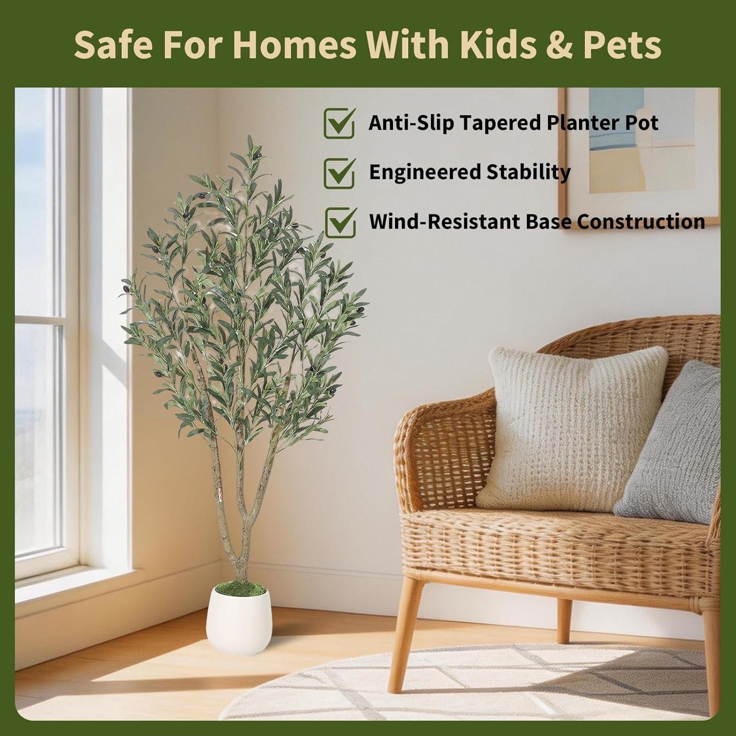 5/6/7FT Artificial Olive Tree Indoor with Moss and Planter Pot Faux Fake Home
