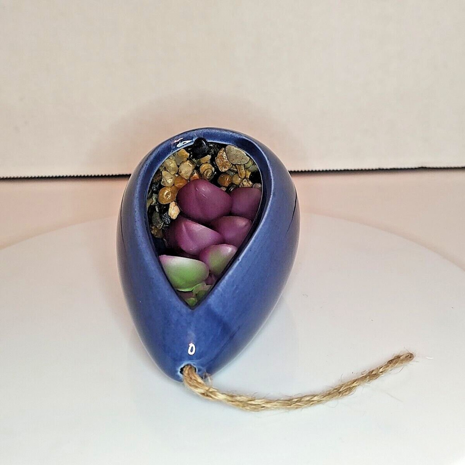 Hanging Modern Coastal Artificial Succulent Home Decor Navy Blue Purple Ceramic