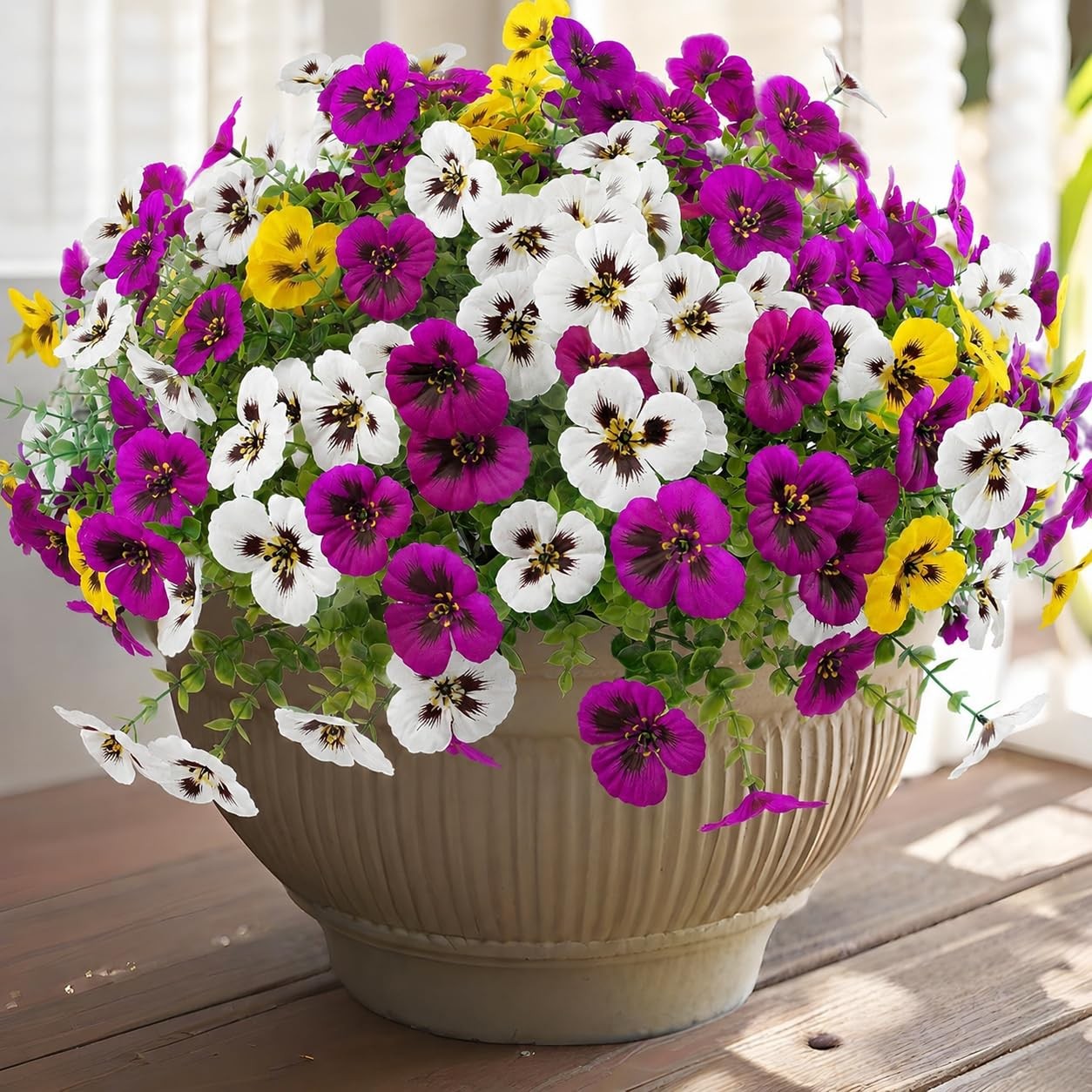 Geegoods Purple White Yellow Pansy Flowers 18 Stems